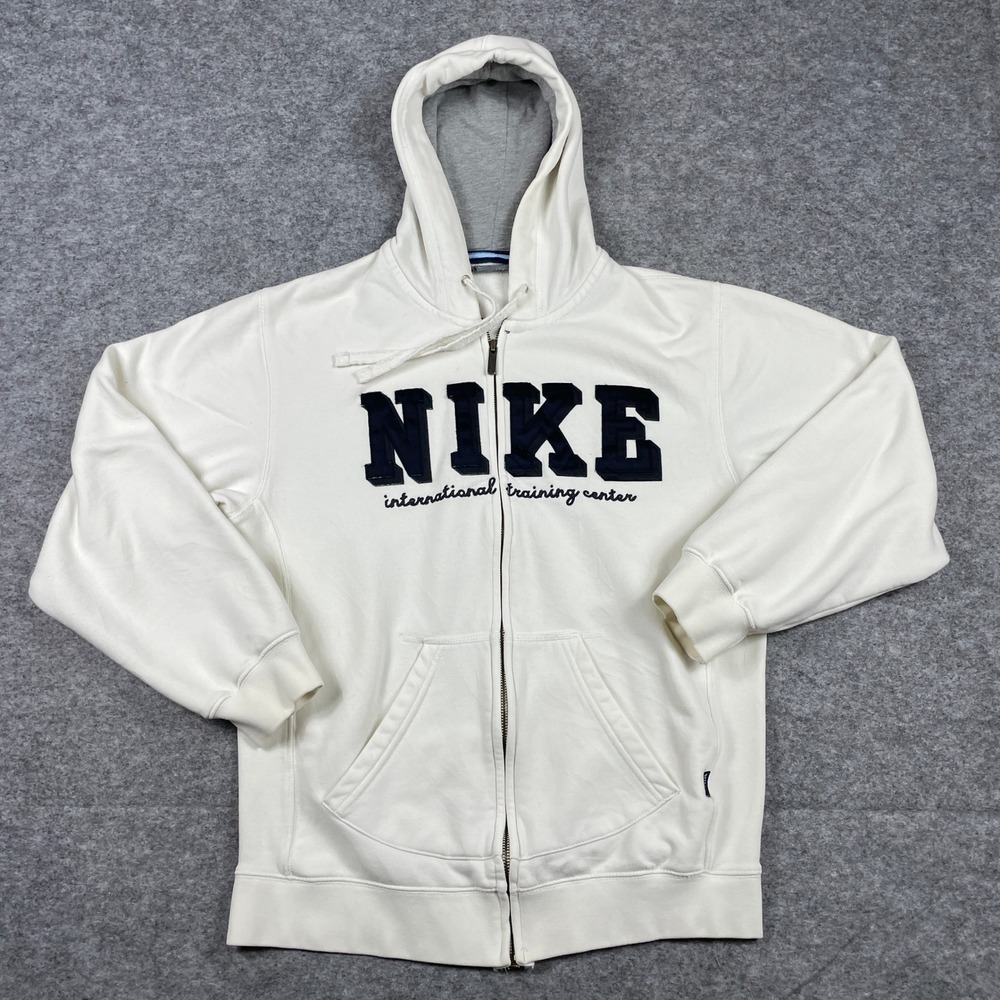 Nike Hoodie Mens Medium White International Training Center Full Zip Fleece Y2K
